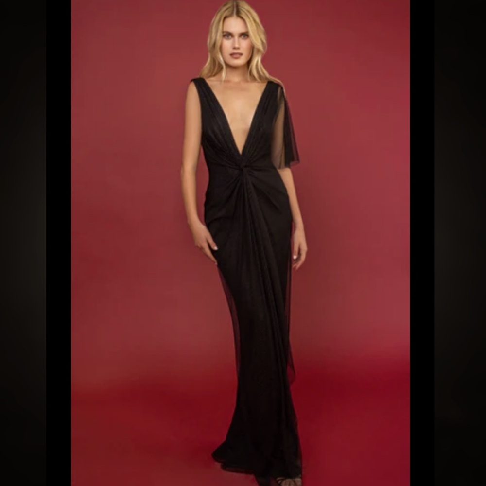 Katie May Los Angeles Olivia Gown in Black with Mesh Dot Overlay Size XL